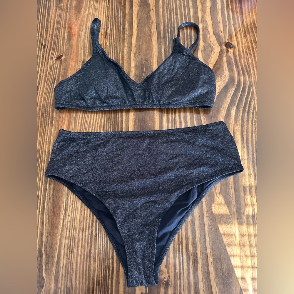 Black Silver Shimmer Bikini Set
